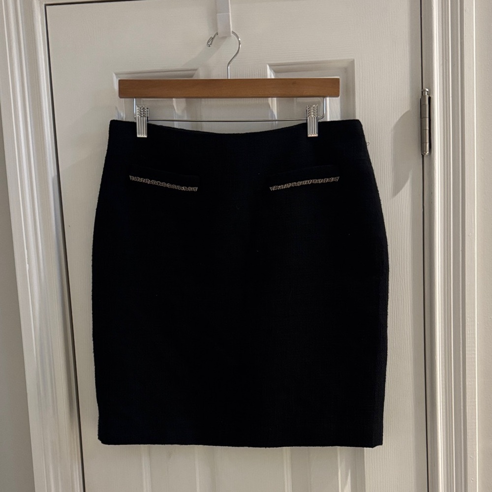 Karl Lagerfeld Paris Black Skirt w/ Beading on Front Faux Pockets